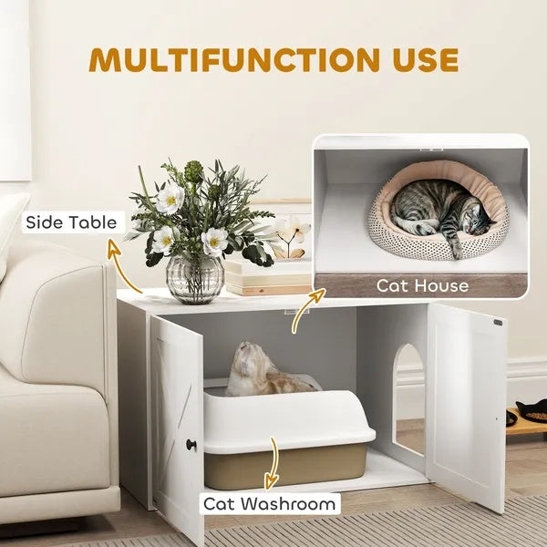 Cat Litter Box Enclosure with Barn Door, Cat Hole