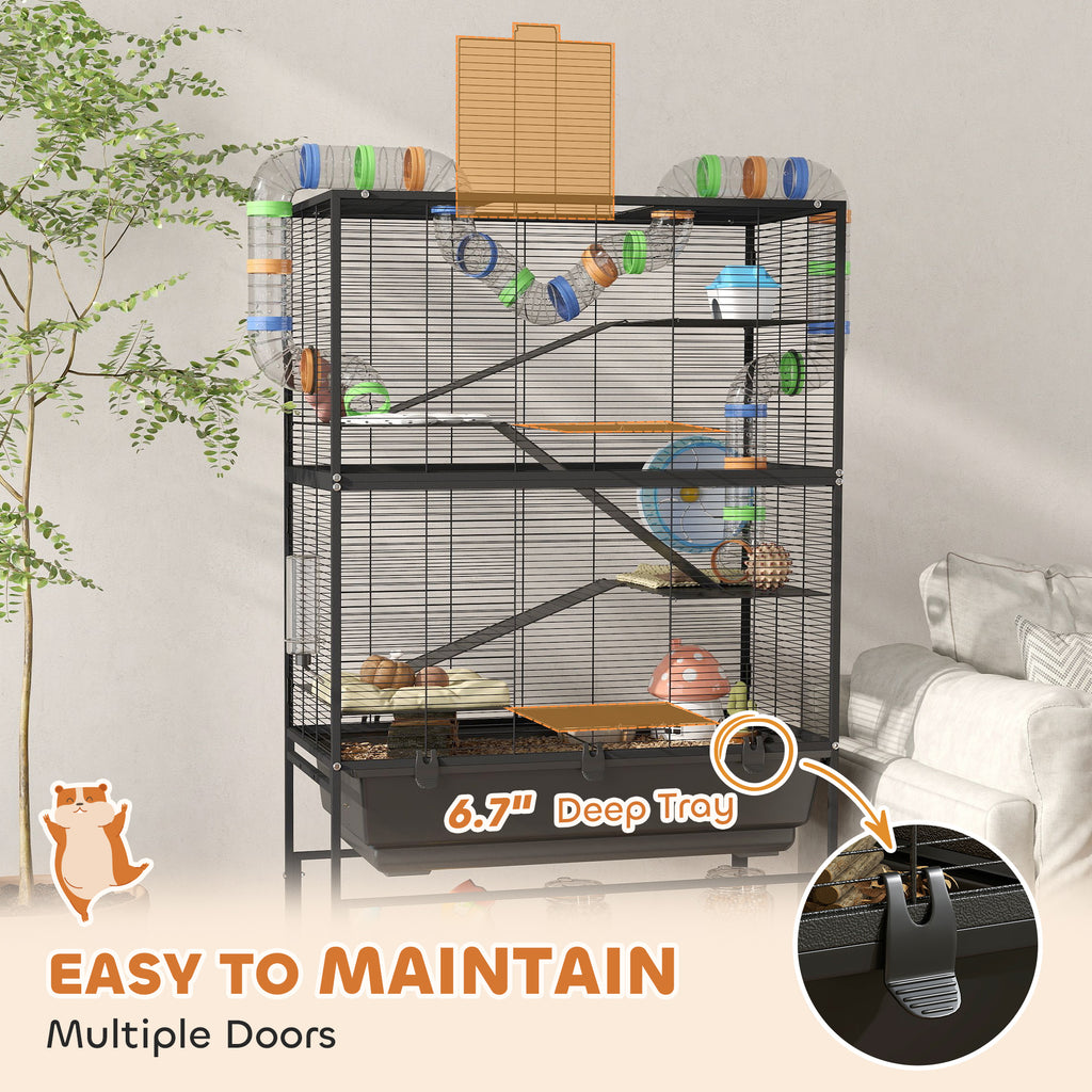 5 Tier Rolling Hamster Cage with Deep Tray, Storage Shelf, Big Exercis ...