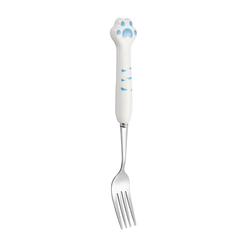 Stainless Steel Cute Cat Claw Ceramic Spoon and Fork by Love My Pet
