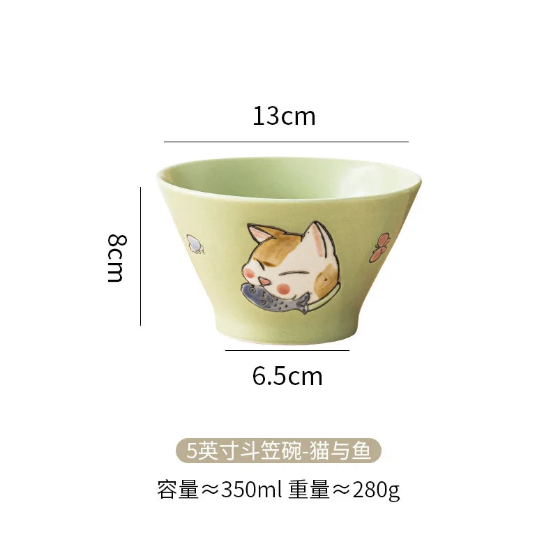 Cartoon Cat Ceramic Bowl hand-painted by Love My Pet