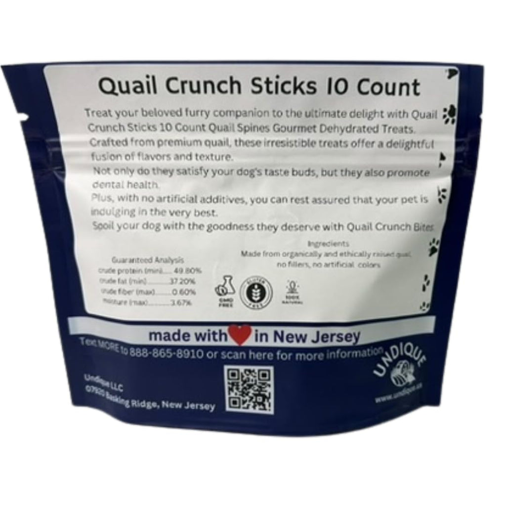 Quail Crunch Sticks Dog Treats, 10 Count Quail Spines Gourmet Dehydrated Healthy Dog Training Treats, Premium Flavors Promote Dental Health, No Artificial Additives for Happy Pets by Quailz.com by Undique LLC