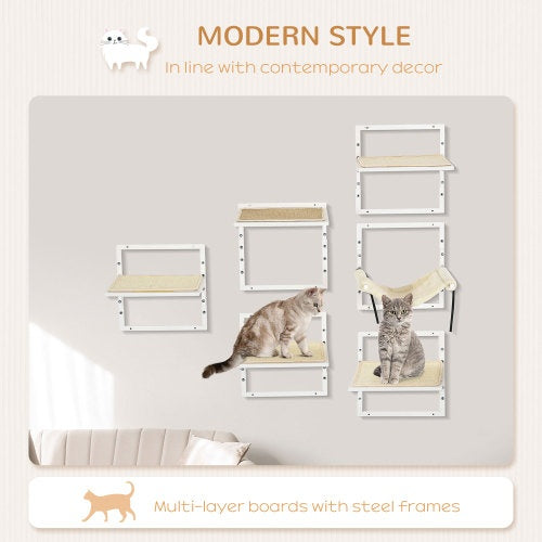6-pc Modern Cat Wall Shelves for Indoor Cats, Height Adjustable Jumping Platforms by Amazing Pet Bargains