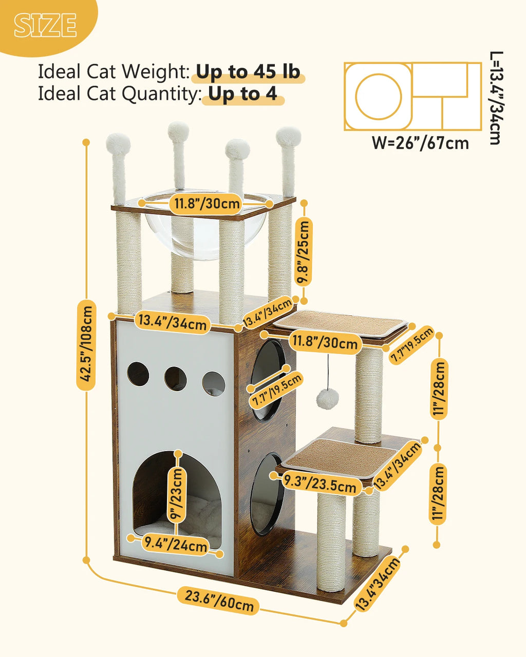 Modern Wood Cat Tree And Heavy Duty Scratch Post by Love My Pet