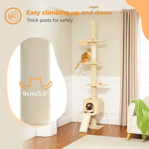 Adjustable 210-274CM Floor to Ceiling Cat Tower 5 Tiers by Love My Pet