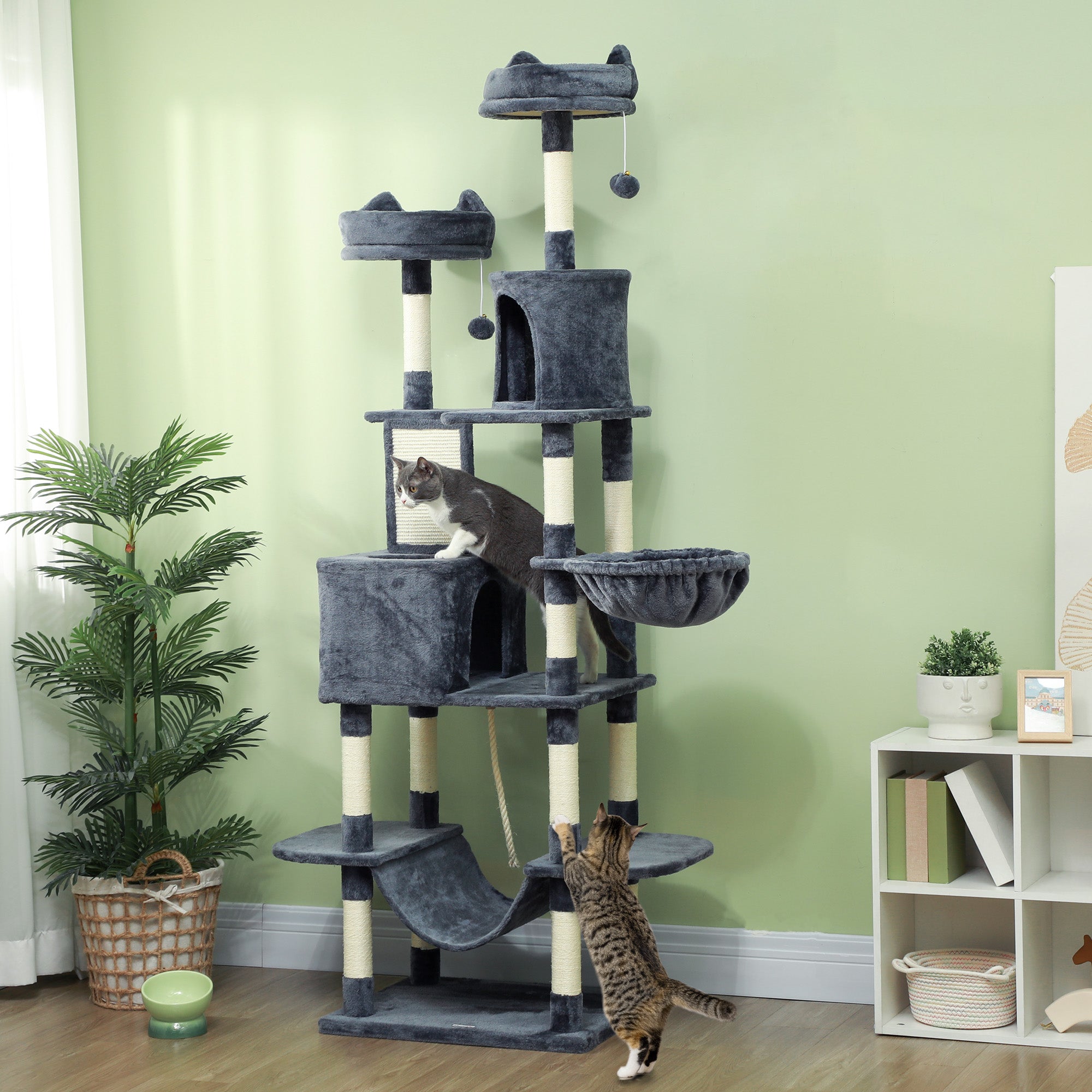 81" Cat Tree w/ Cat Scratching Posts, Scratching Board, Condos, Beds, Hammocks, Toy Balls, Rope Cat Toy, Gray by VetsPetStore