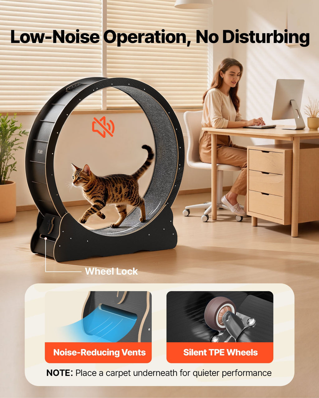 Cat Exercise Wheel, 48 In Wooden Cat Running Wheel For Indoor Cats Up To 28 Lbs, Black by VetsPetStore