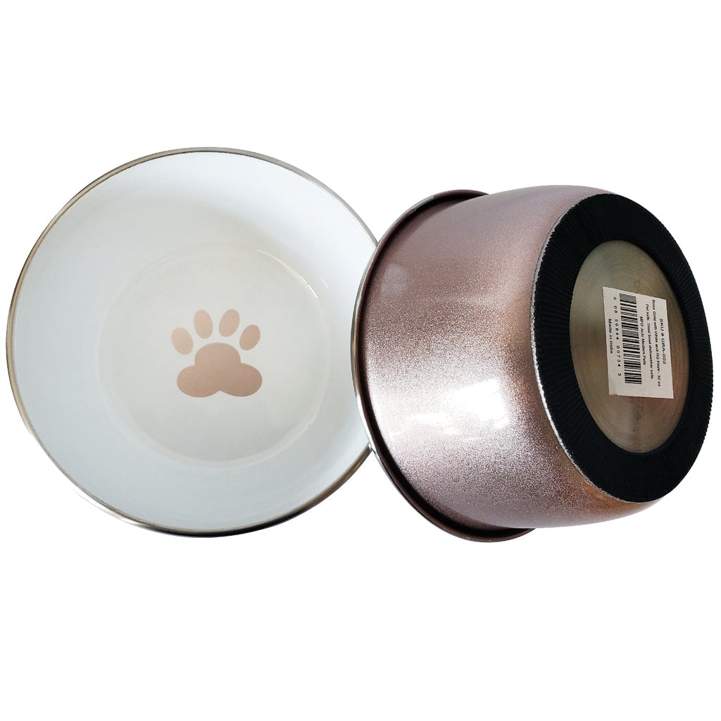 Deep Dog Bowl with Paw Print Design – Stainless Steel Bowl, Ideal for Small, Medium to Large Dogs – Rose Gold by American Pet Supplies