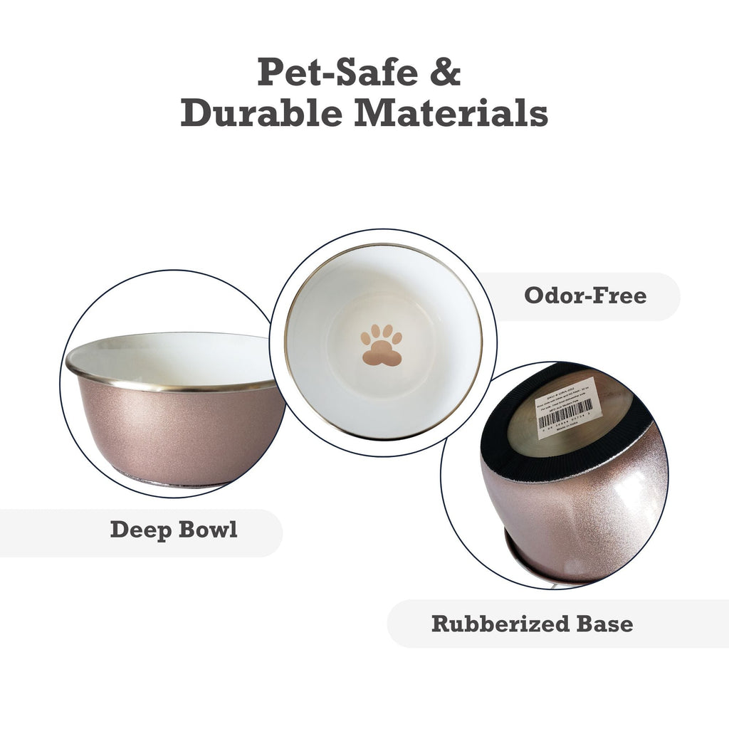 Deep Dog Bowl with Paw Print Design – Stainless Steel Bowl, Ideal for Small, Medium to Large Dogs – Rose Gold by American Pet Supplies
