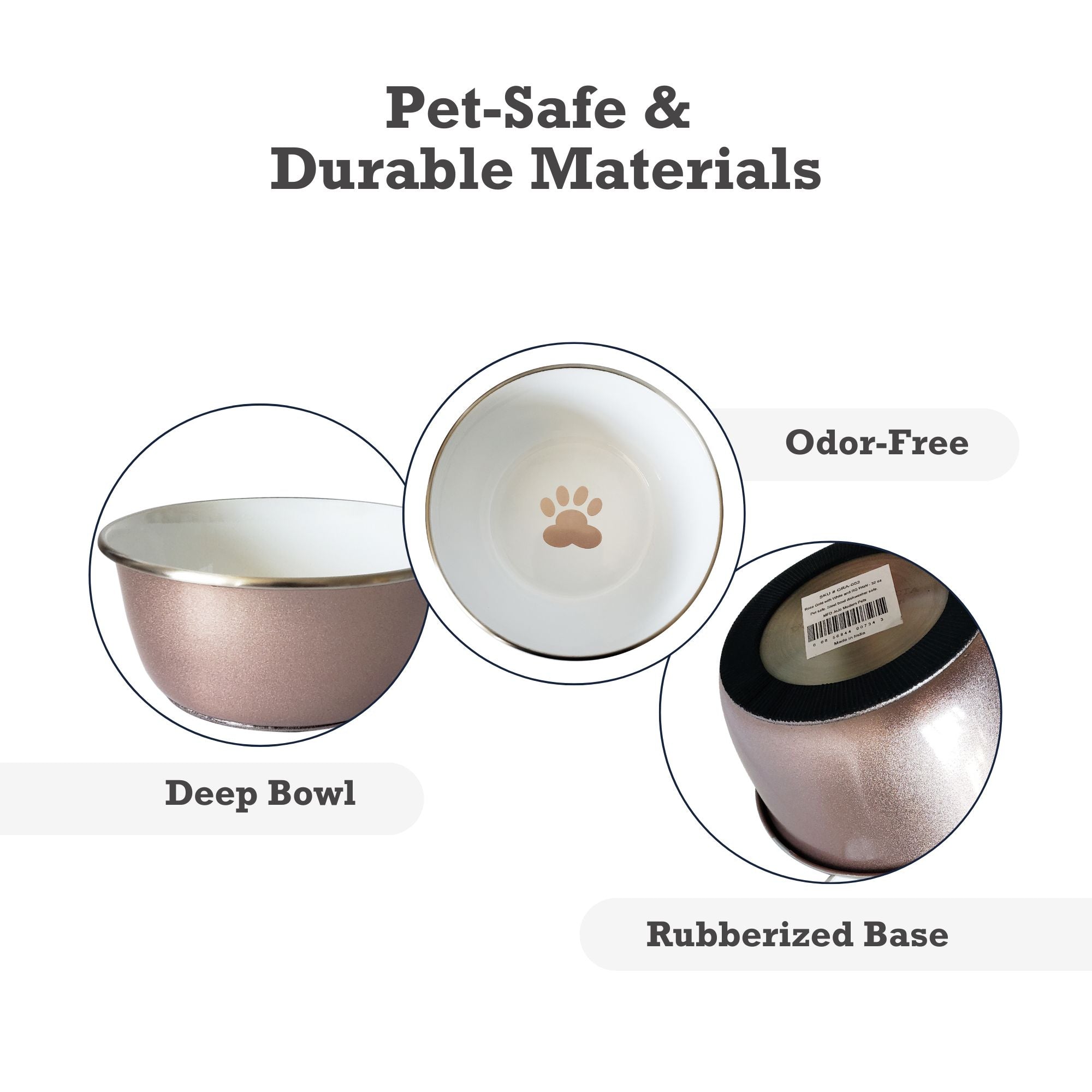 Deep Dog Bowl with Paw Print Design – Stainless Steel Bowl, Ideal for Small, Medium to Large Dogs – Rose Gold by American Pet Supplies
