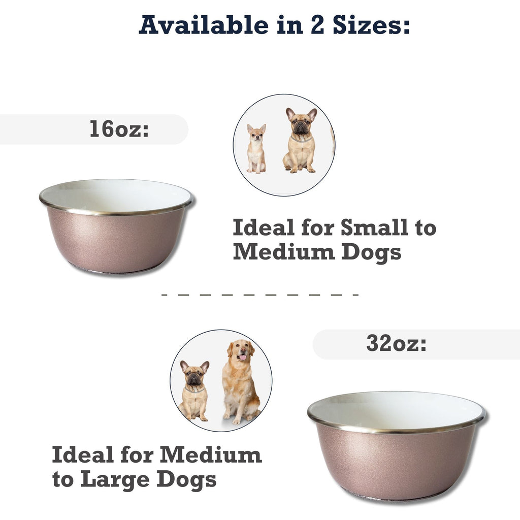 Deep Dog Bowl with Paw Print Design – Stainless Steel Bowl, Ideal for Small, Medium to Large Dogs – Rose Gold by American Pet Supplies