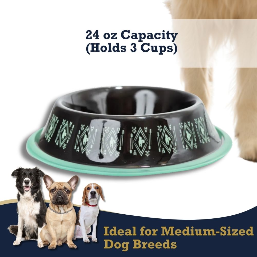 Non-Skid Boho Stainless Steel Dog Bowl – with Whimsical Unicorn Design, Silicone Base for Medium Dogs – 24oz by American Pet Supplies
