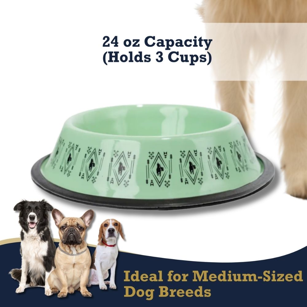Non-Skid Boho Stainless Steel Dog Bowl – with Whimsical Unicorn Design, Silicone Base for Medium Dogs – 24oz by American Pet Supplies