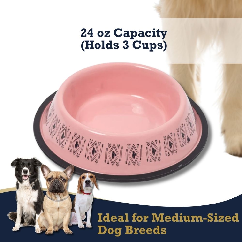 Non-Skid Boho Stainless Steel Dog Bowl – with Whimsical Unicorn Design, Silicone Base for Medium Dogs – 24oz by American Pet Supplies