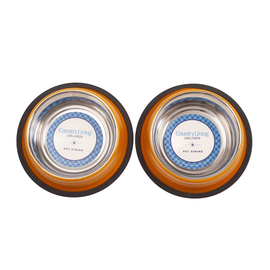 Country Living Set of 2 Ribbed Non-Slip Pet Bowls – Golden Yellow by American Pet Supplies