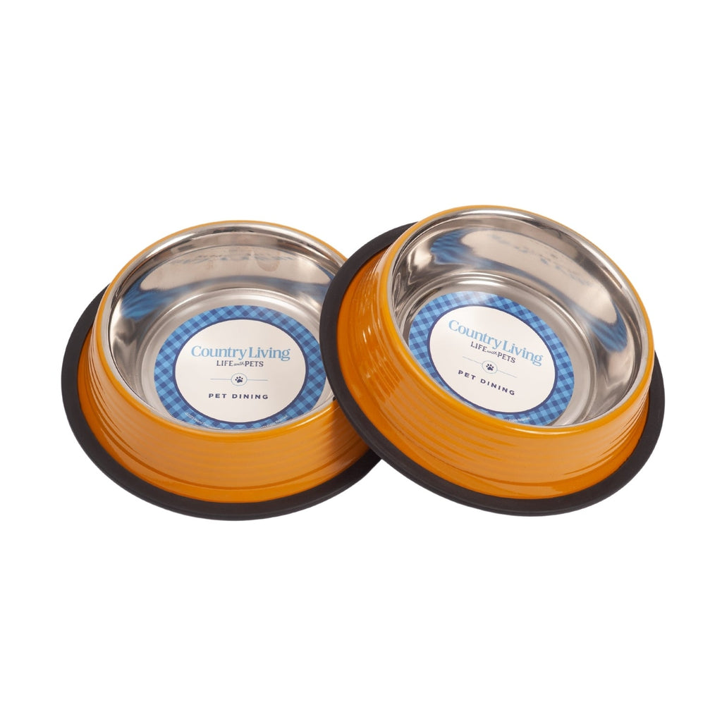 Country Living Set of 2 Ribbed Non-Slip Pet Bowls – Golden Yellow by American Pet Supplies