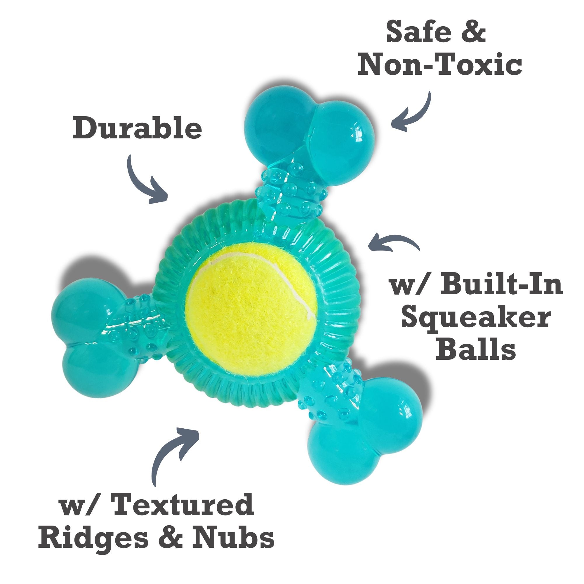 3-Bone TPR Chew Toy with Squeaker & Tennis Ball for Dogs – Removable Ball & Interactive Play by American Pet Supplies