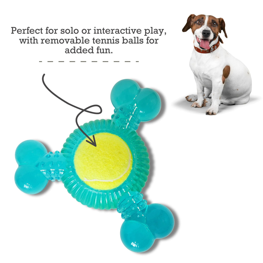 3-Bone TPR Chew Toy with Squeaker & Tennis Ball for Dogs – Removable Ball & Interactive Play by American Pet Supplies
