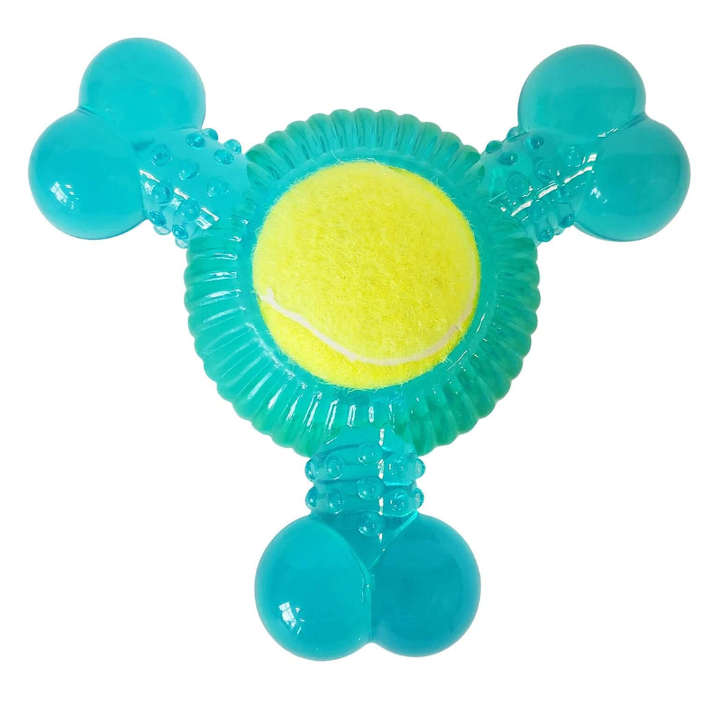 3-Bone TPR Chew Toy with Squeaker & Tennis Ball for Dogs – Removable Ball & Interactive Play by American Pet Supplies