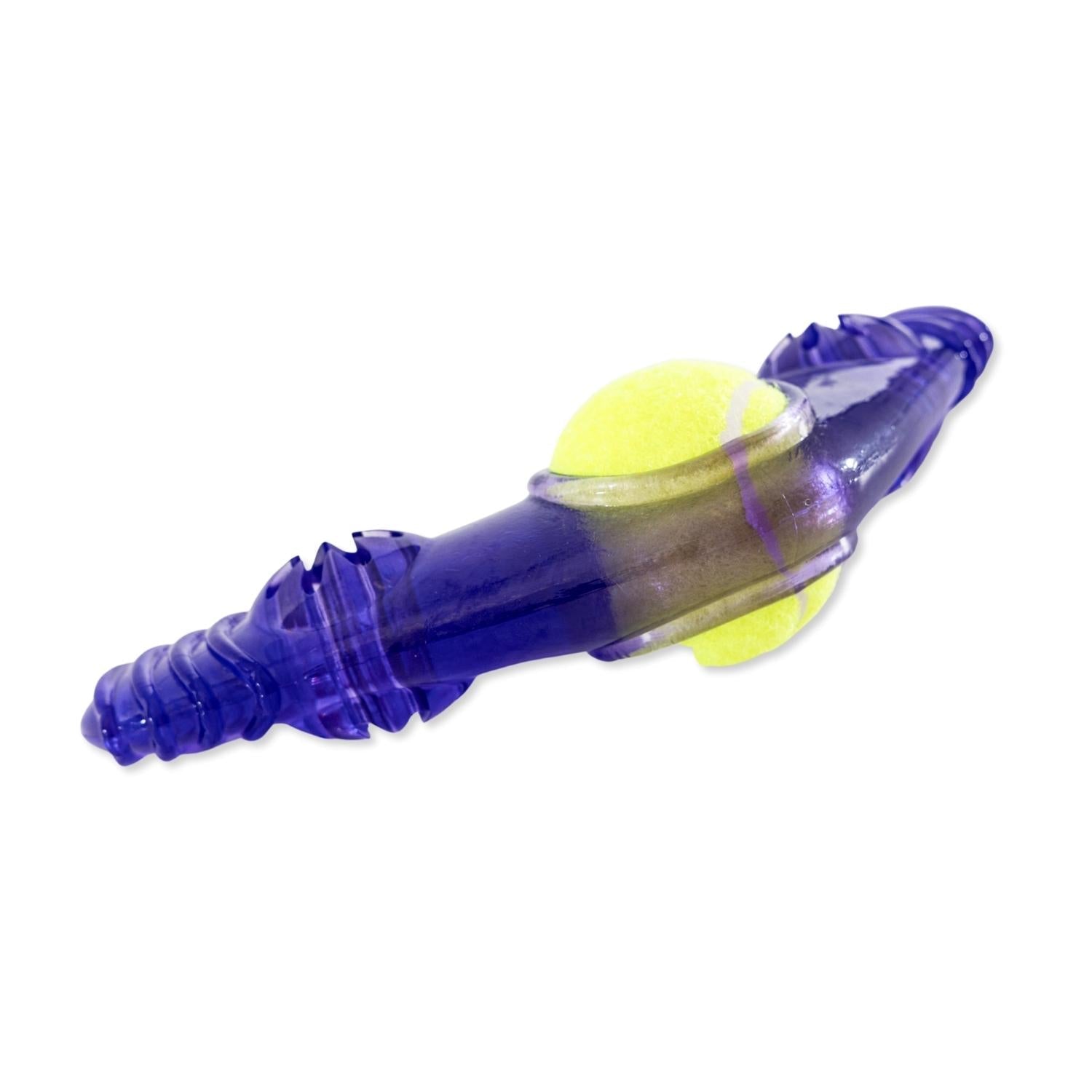 TPR Boomerang Dog Chew Toy with Removable Squeaker Tennis Ball & Treat Fill by American Pet Supplies