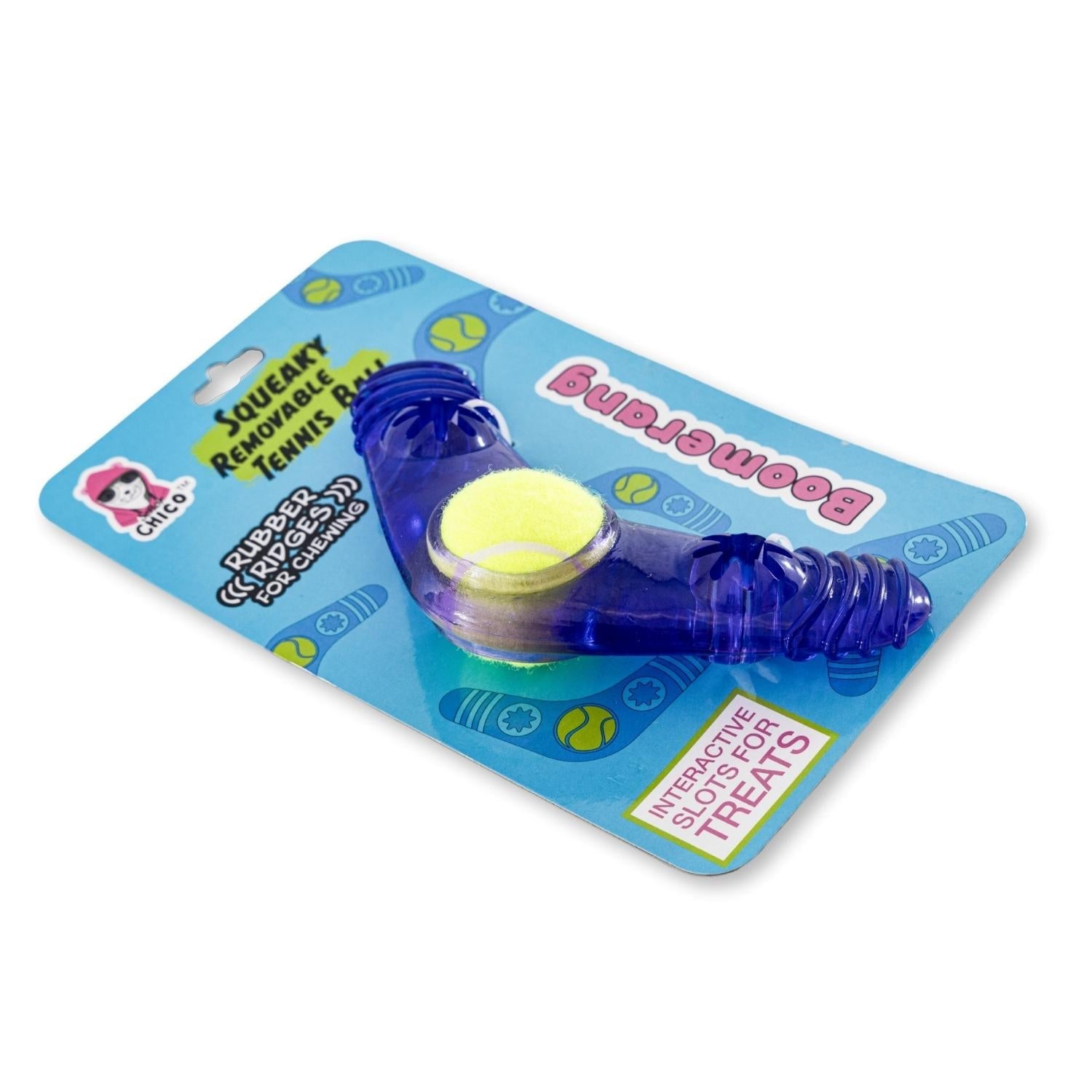 TPR Boomerang Dog Chew Toy with Removable Squeaker Tennis Ball & Treat Fill by American Pet Supplies