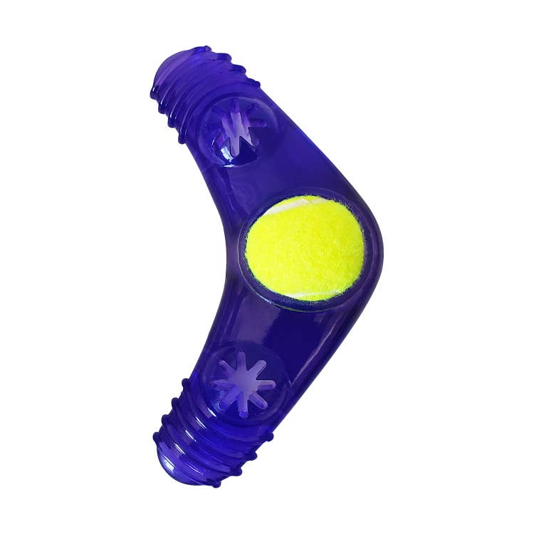 TPR Boomerang Dog Chew Toy with Removable Squeaker Tennis Ball & Treat Fill by American Pet Supplies