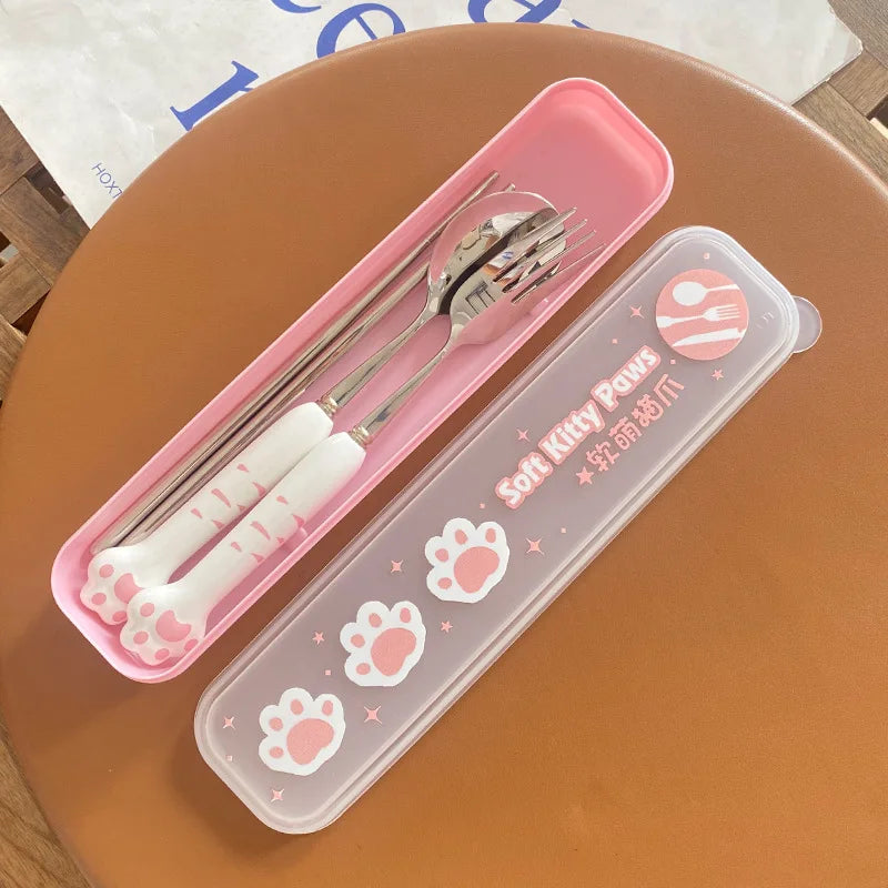 Stainless Steel Cute Cat Claw Ceramic Spoon and Fork by Love My Pet