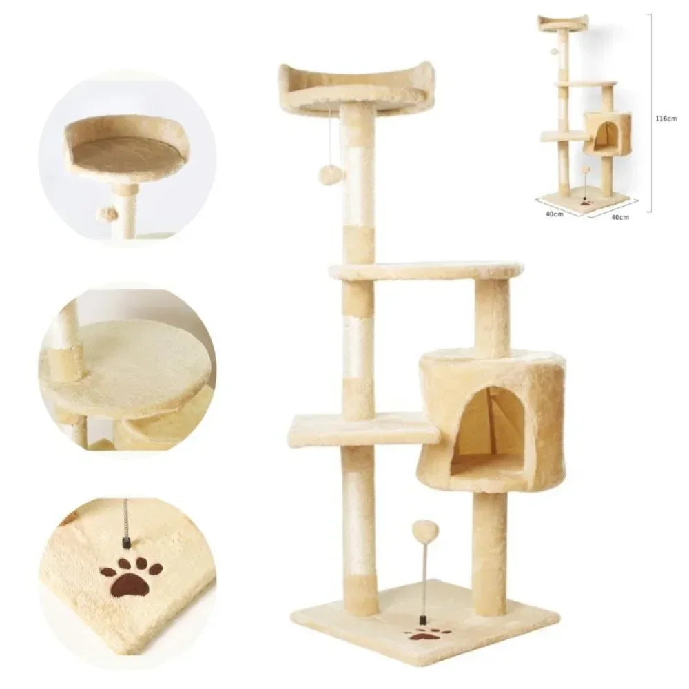 Soft Plush Fabric Cat Tree House 4 Tier Tower
