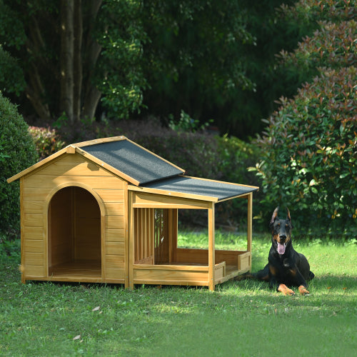 Large Wooden Dog House With Porch, Asphalt Roof and Elevated Floor by VetsPetStore
