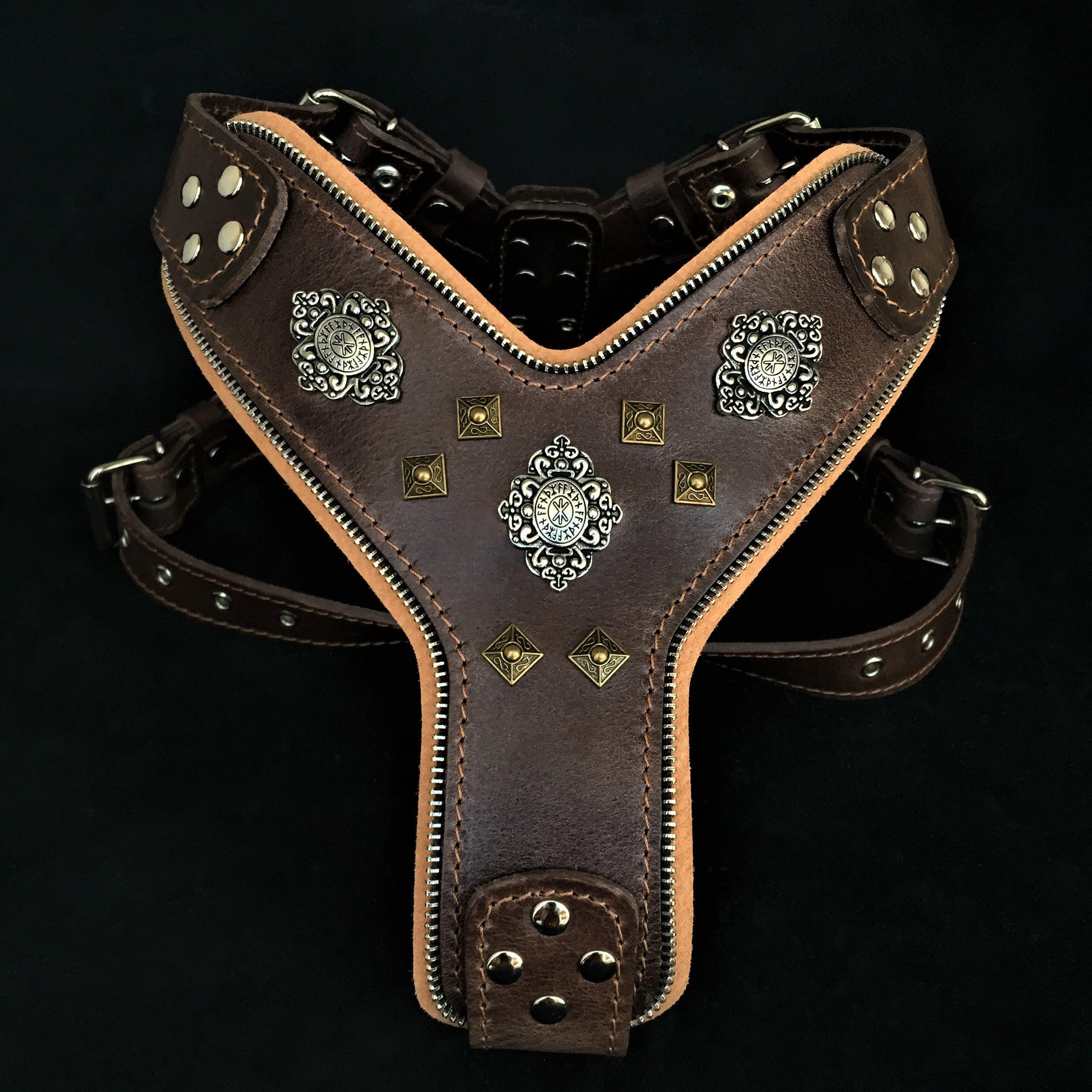 The "Aztec" big dogs harness BROWN by Bestia Dog Gear