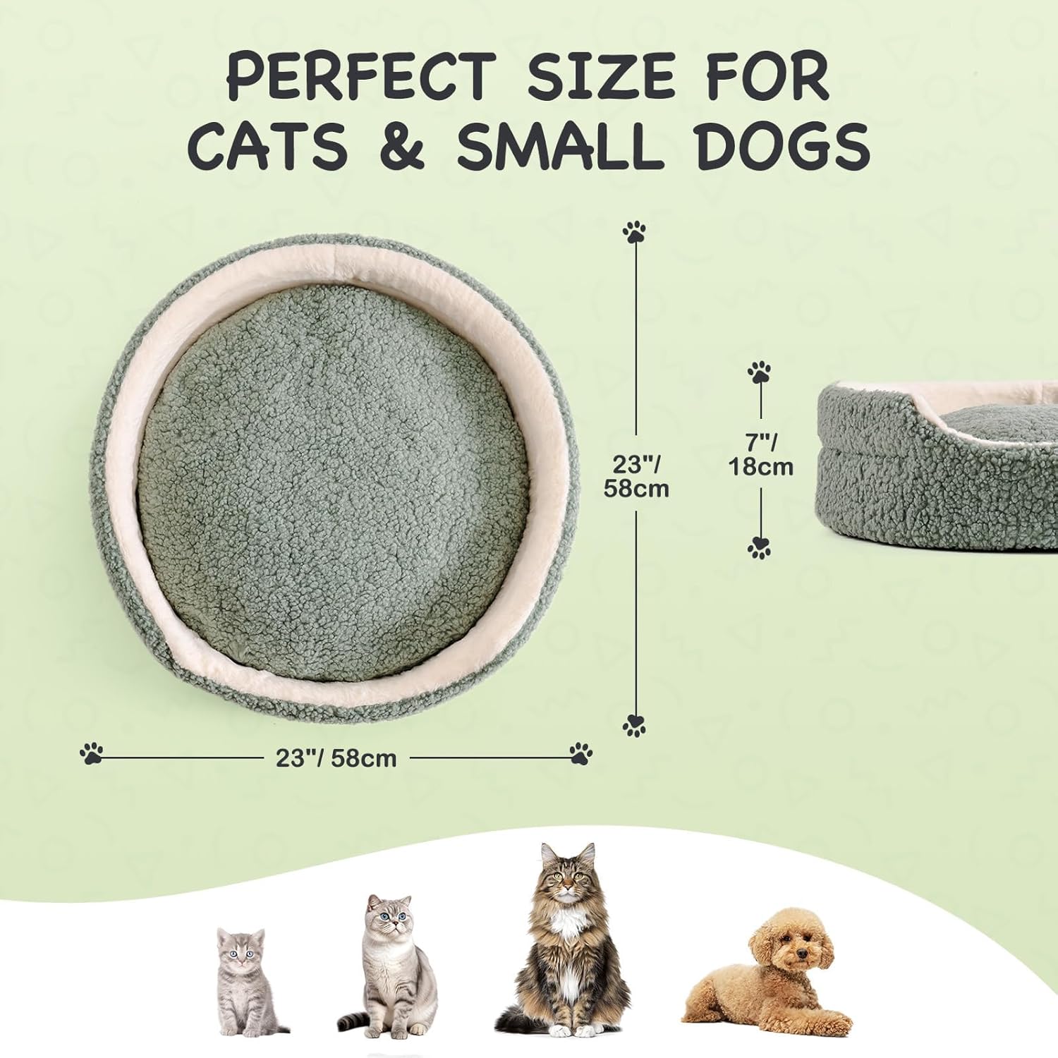 Mewoo Washable Pet Bed For Cats & Small Dogs - 23x23x7 Inch Round Orthopedic Bed With Non-Slip Bottom.