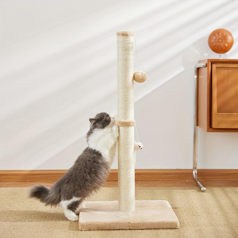 Rope With Hanging Ball Toy Cat Scratching Post Indoor Space Saving Stable Base Promote Cat Claw Health And Fun Exercise by Love My Pet