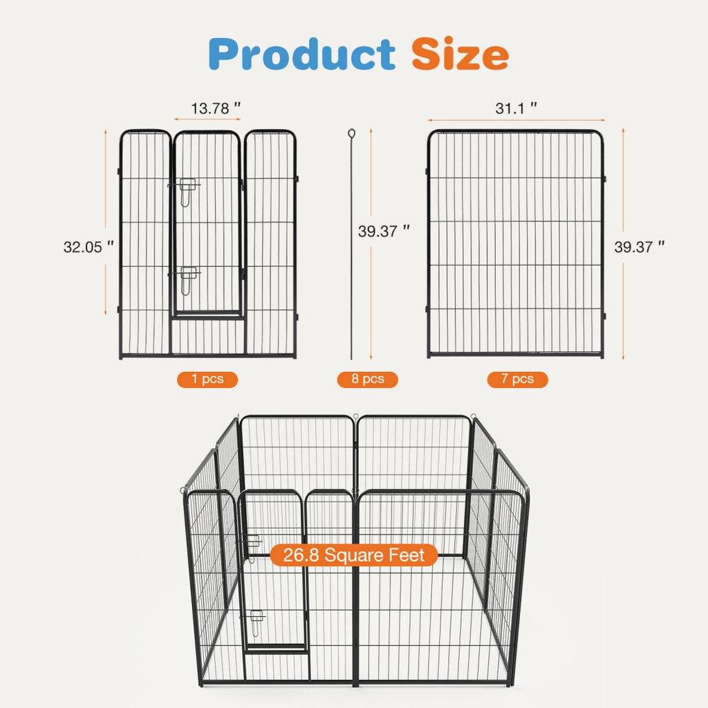 Dog Playpen Indoor Fence Height Metal Exercise Pen With Door Small Puppy-Medium-Large Dogs Animal Pet For Outdoor, Garden, Yard by VetsPetStore