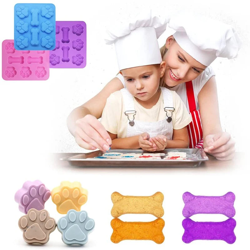 Dog Paw & Bone Shaped Kitchen Silicone Pet Treat Molds 8-Cavity by Love My Pet