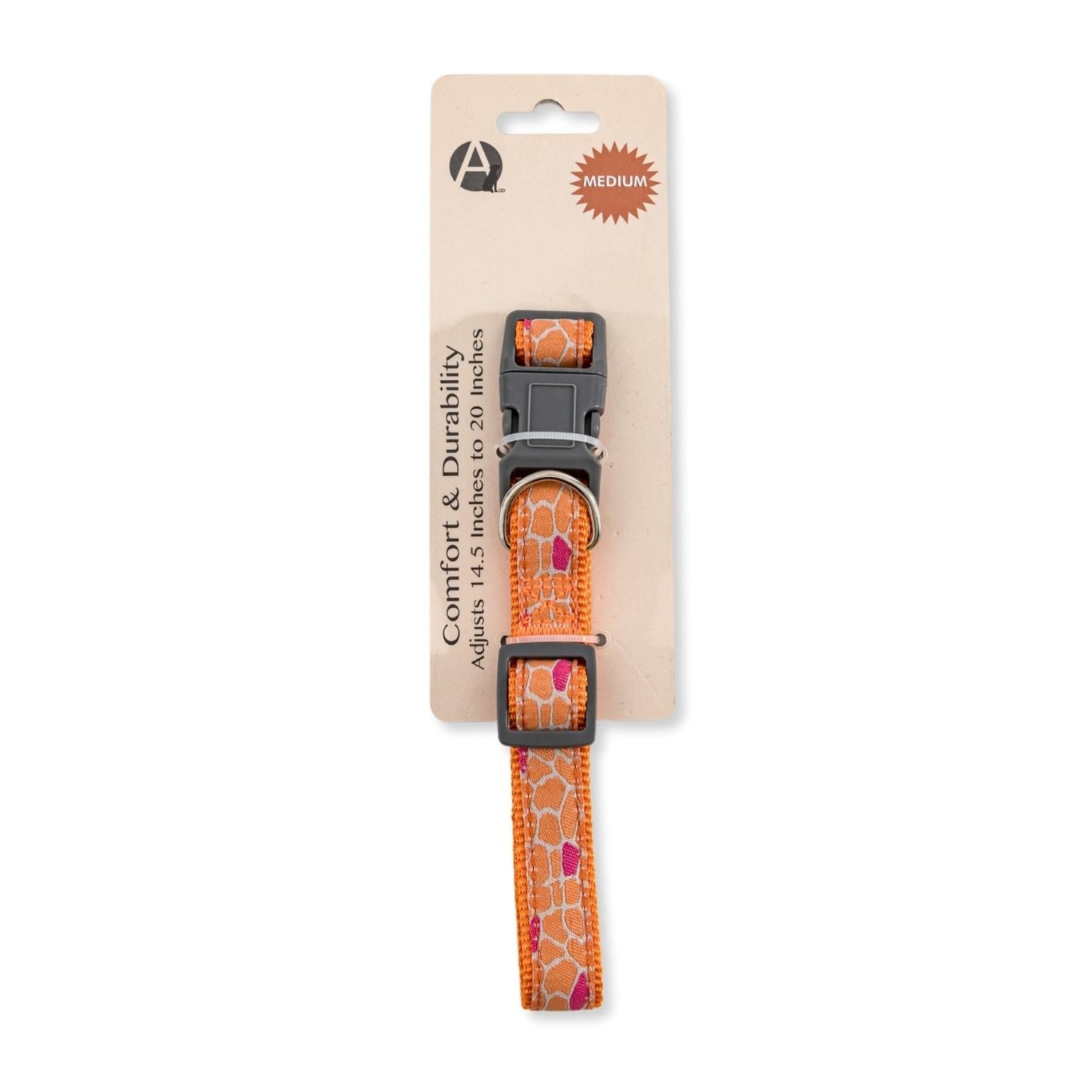 Nylon Dog Collar with Embroidered Giraffe Design/Animal Print, Secure & Adjustable Fit by American Pet Supplies