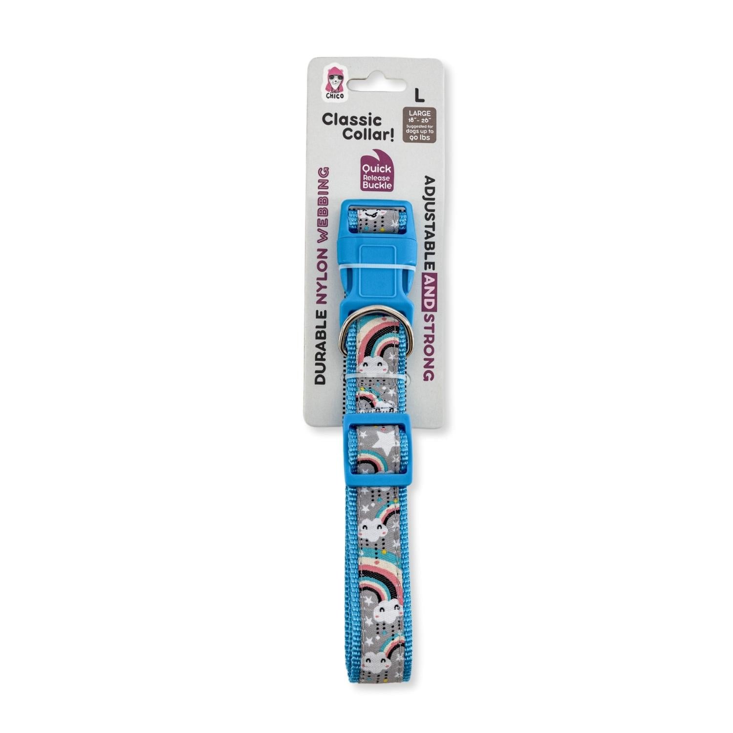 Nylon Dog Collar with Embroidered Rainbow Design, Secure & Adjustable Fit, Comfortable Wear by American Pet Supplies