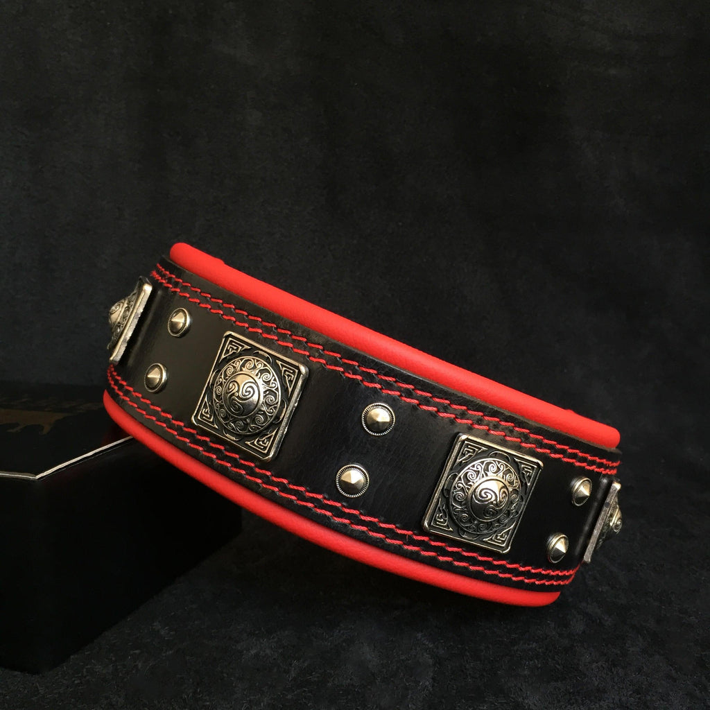 The "Eros" collar 2.5 inch wide black & red by Bestia Dog Gear