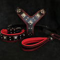 "EROS" BIG dog SET- Harness - collar - lead. Black & Red by Bestia Dog Gear