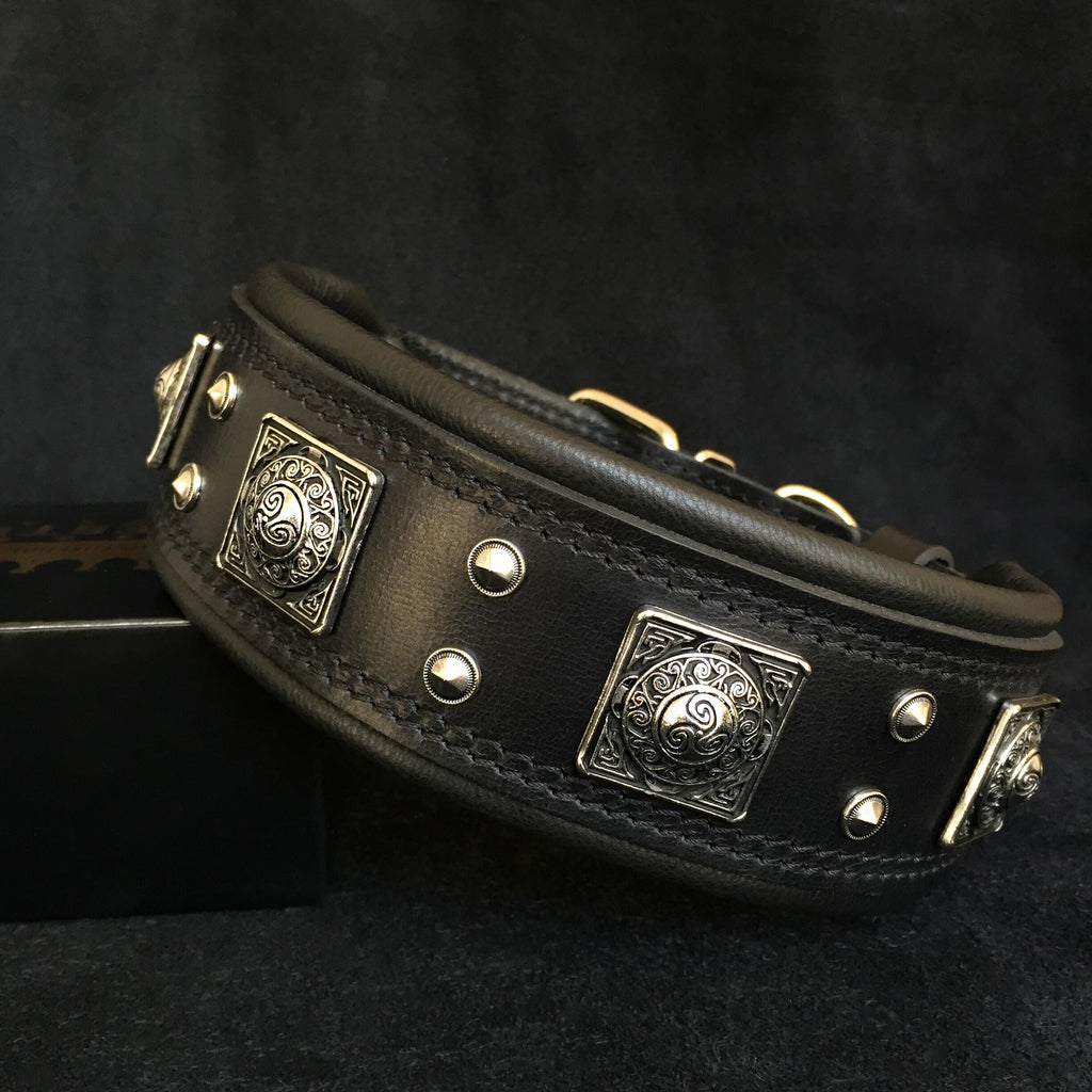 The all Black "Eros" collar 2.5 inch wide by Bestia Dog Gear