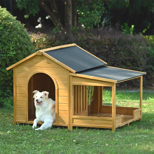 Large Wooden Dog House With Porch, Asphalt Roof and Elevated Floor by VetsPetStore