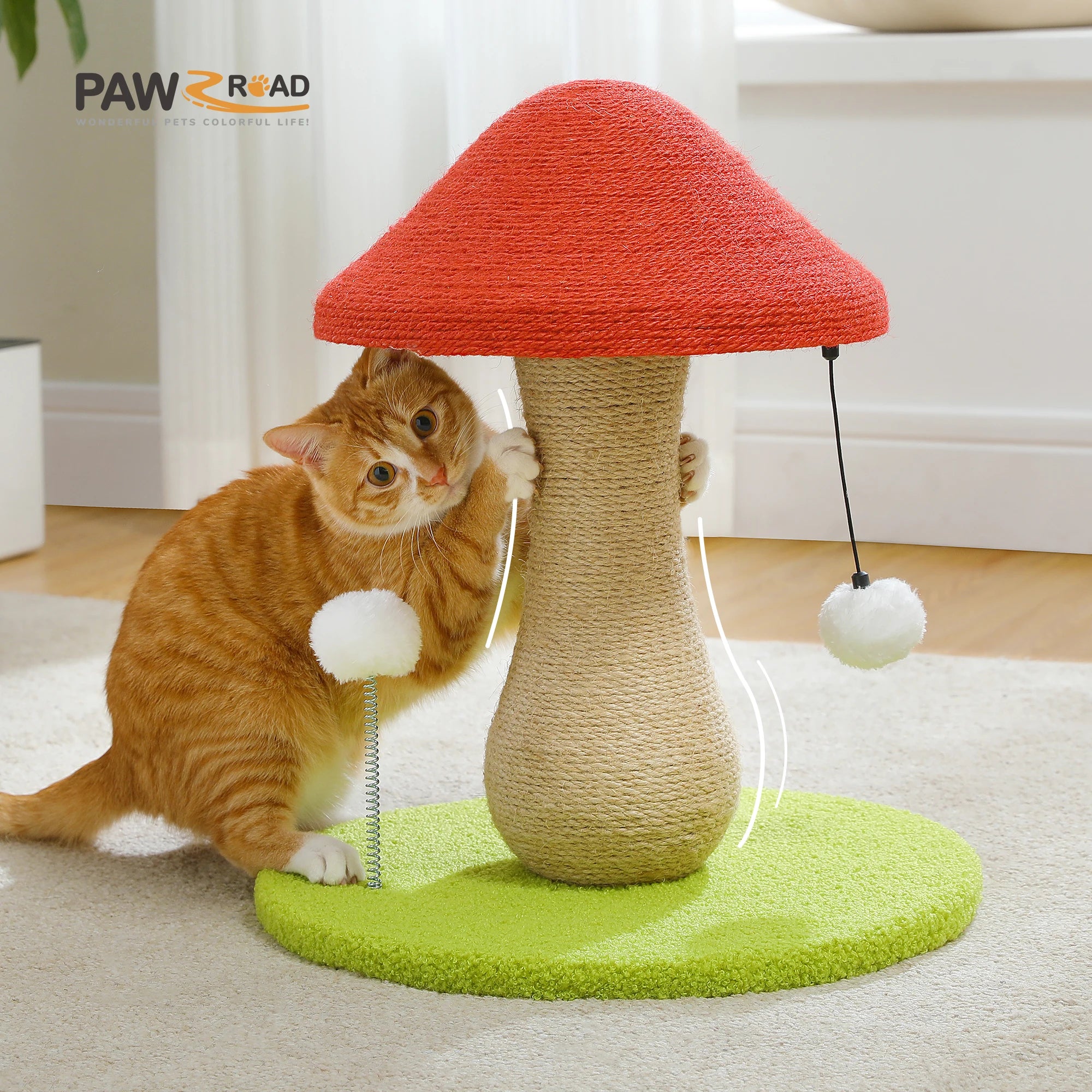 Cat Scratching Post with Spring Ball, Mushroom Scratcher