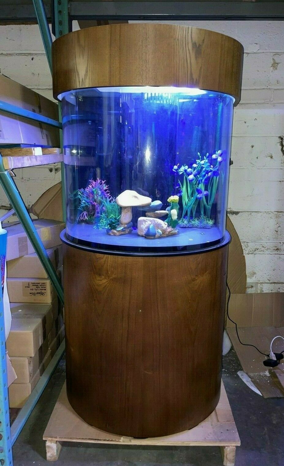 60 Gallon Half Round (Flat Sides) Reef-Ready Aquarium with Stand, Deep Oak by Northeast Aquariums LLC