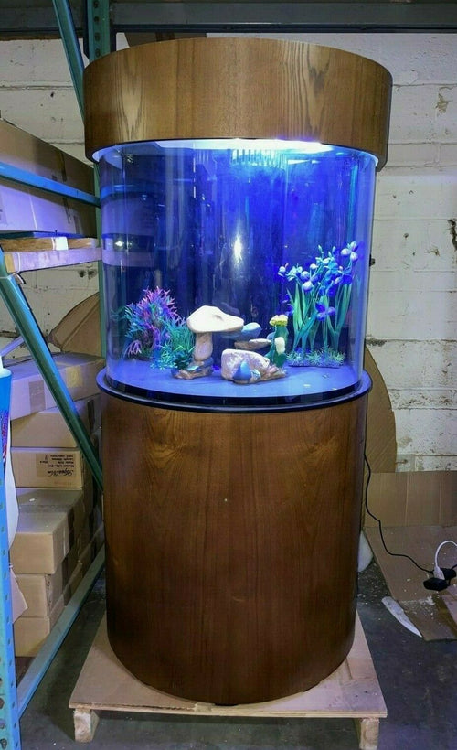 60 Gallon Half Round (Flat Sides) Reef-Ready Aquarium with Stand, Deep Oak by Northeast Aquariums LLC
