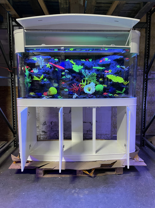 200 Gallon Seamless Glass Bowfront Aquarium Reef-Ready in Tulum White Real Wood Furniture by Northeast Aquariums LLC