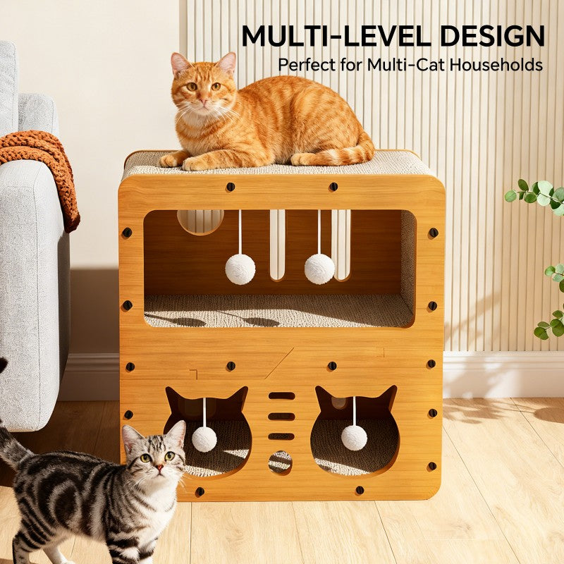 Cat Scratcher Sofa, With 4 Teaser Balls, Wood -Corrugated Scratcher by VetsPetStore