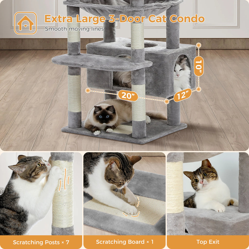 Large Cat Tree Tower With Sisal-Covered Scratching Posts