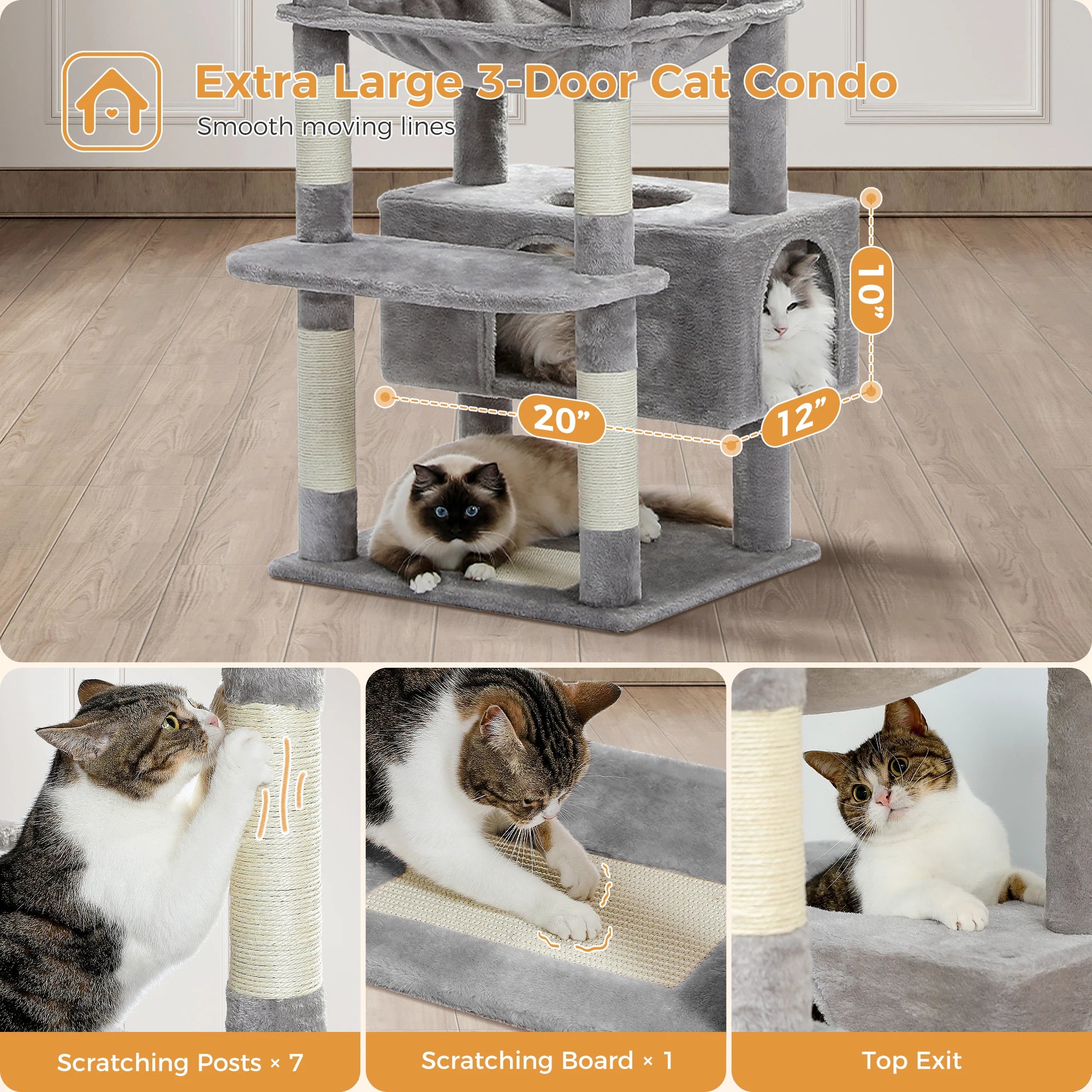 Large Cat Tree Tower With Sisal-Covered Scratching Posts