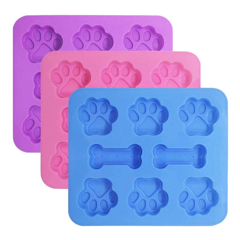 Dog Paw & Bone Shaped Kitchen Silicone Pet Treat Molds 8-Cavity by Love My Pet