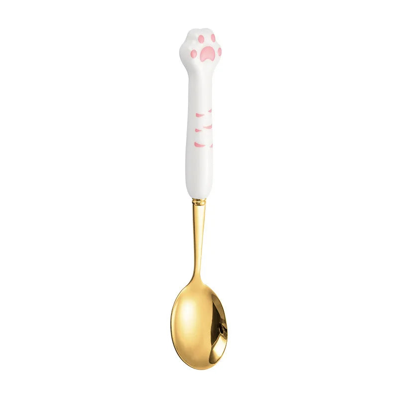 Stainless Steel Cute Cat Claw Ceramic Spoon and Fork by Love My Pet