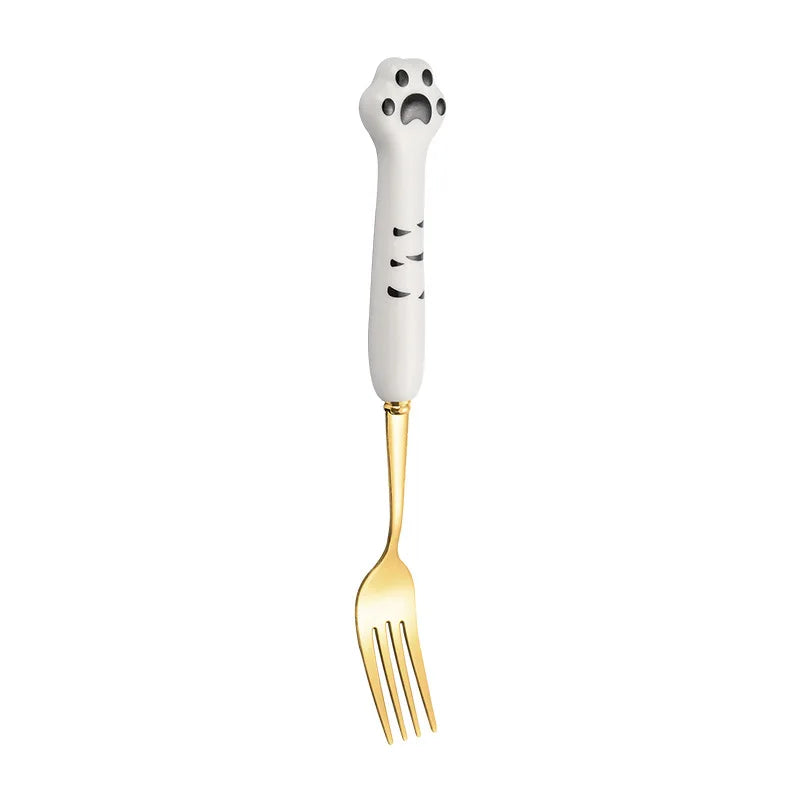 Stainless Steel Cute Cat Claw Ceramic Spoon and Fork by Love My Pet