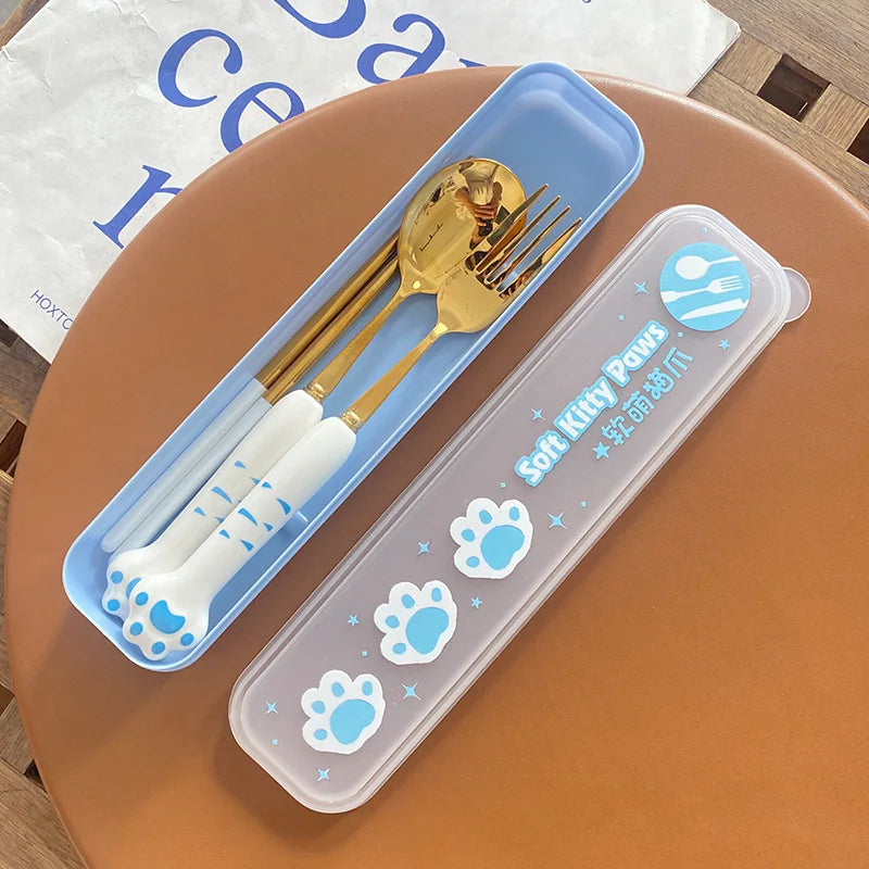 Stainless Steel Cute Cat Claw Ceramic Spoon and Fork by Love My Pet